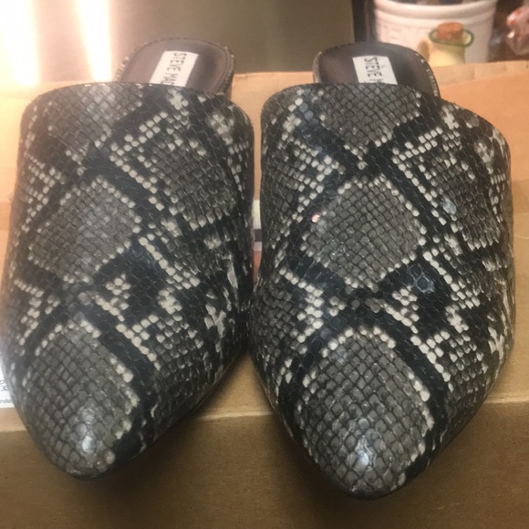 Steve Madden Bishop Black Snakeskin Block Heel Mules Size 11 - Picture 8 of 8